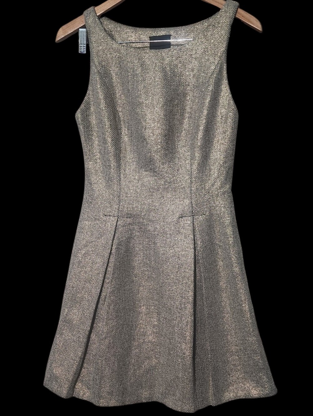 Stunning BEBE Champagne Metallic Textured Fit & Flare Pleated Mini Dress RARE